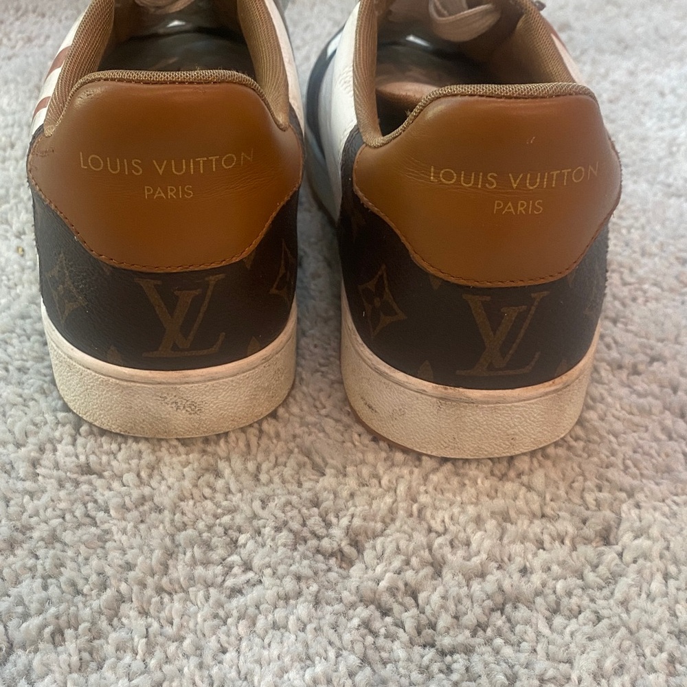 Louis Vuitton Men's White and Brown Logo Sneakers - Picture 4 of 11